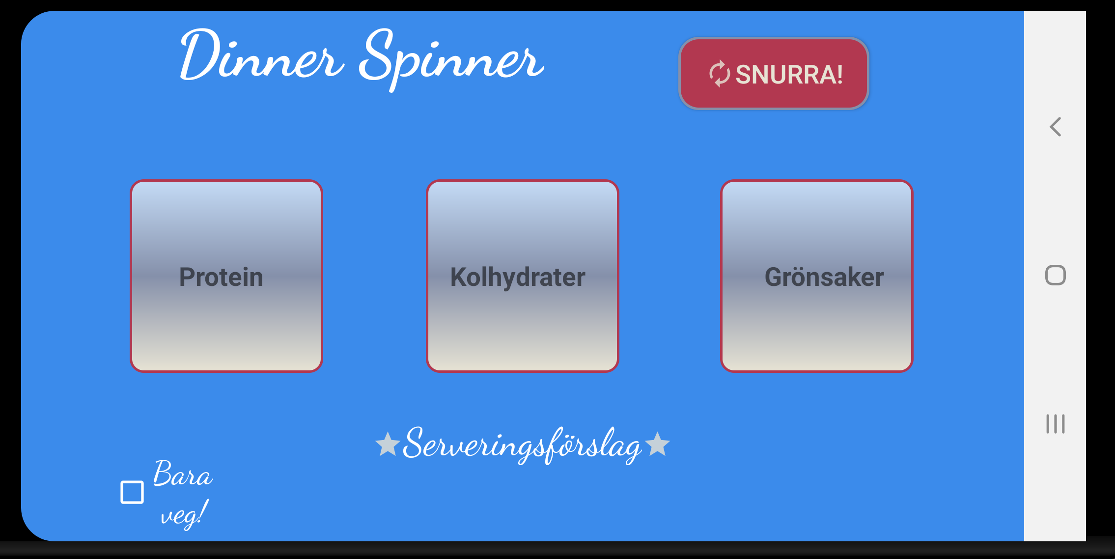 Screenshot of dinner spinner