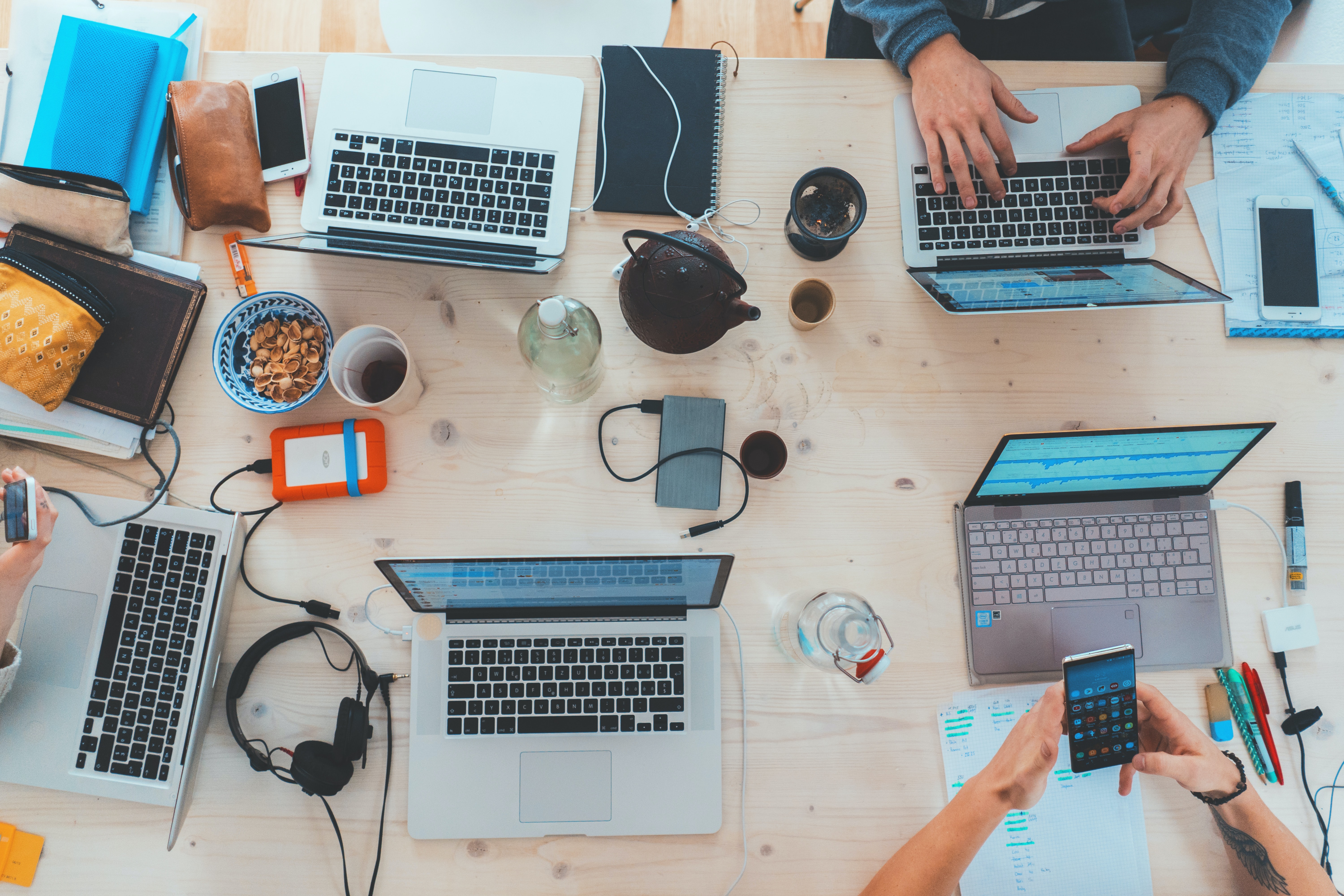 Multiples laptops on office table