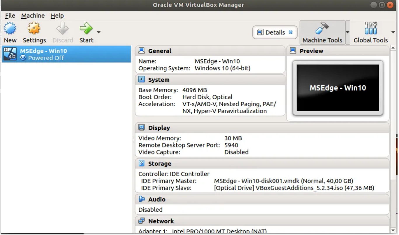Screenshot of VM 