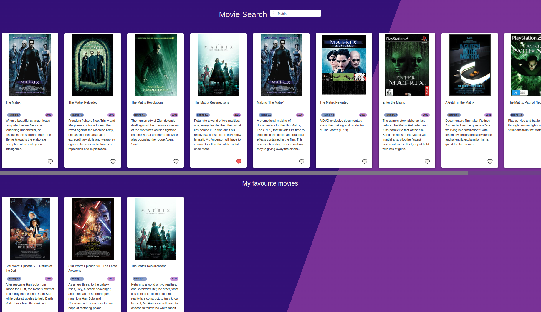 Screenshot of movie search page